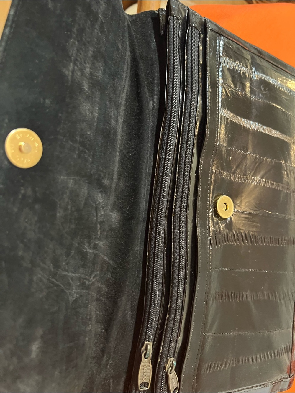 Women’s vintage black genuine eel skin envelope clutch